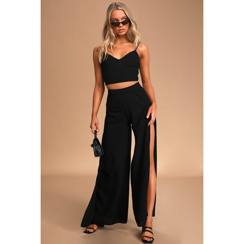 Lulus Out Tonight Black Two-piece Jumpsuit - Size Medium